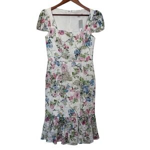 Kay Unger Floral Lace Midi Dress Ivory Multi Size 6 NWT